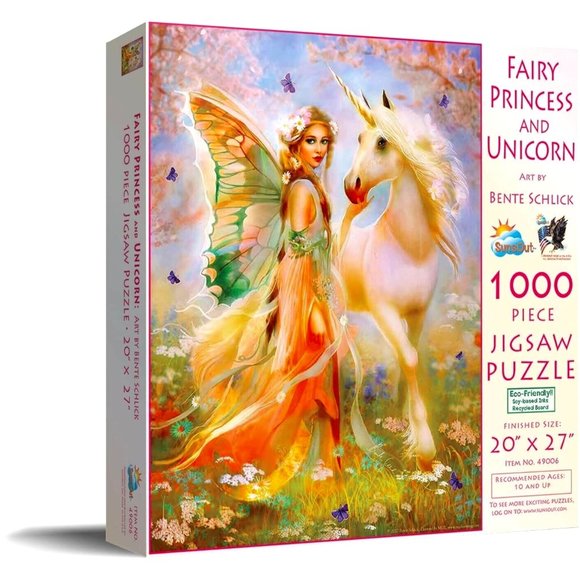 SunsOut Eco- Friendly Fairy Princess Unicorn 1000 Jigsaw Puzzle Bente Schlick - Picture 1 of 8